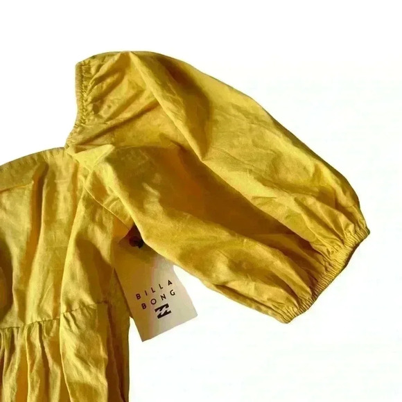 BILLABONG womens S Mini DRESS Yellow BE MINE Short PUFF Sleeve BABYDOLL Cotton - Picture 13 of 14